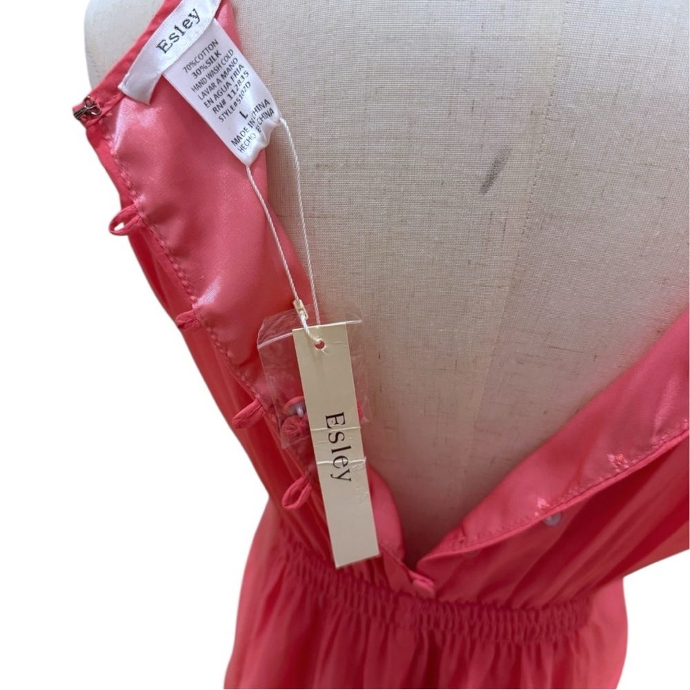 Esley Coral Halter Dress Cotton Silk NWT Size L - Picture 7 of 7